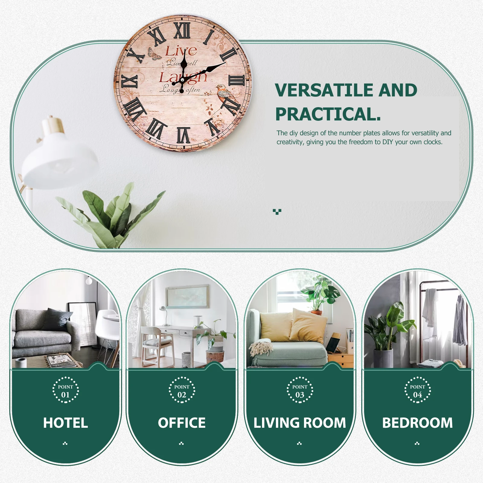 

4 set Clock Numbers Kit with Roman Arabic Numerals Plastic Wall Clock Number Plate for DIY Decor Repair Accessories
