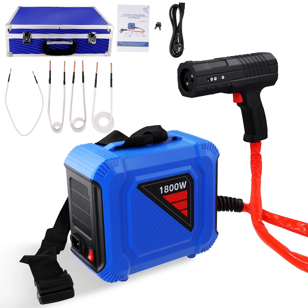Podofo 1100W-1800W Magnetische Inductie Verwarmingstoestel Draagbare Vlamloze Inductie Verwarmingstoestel Reparatiegereedschap Boutverwijderaar Gereedschap 4 Lange Spoelen