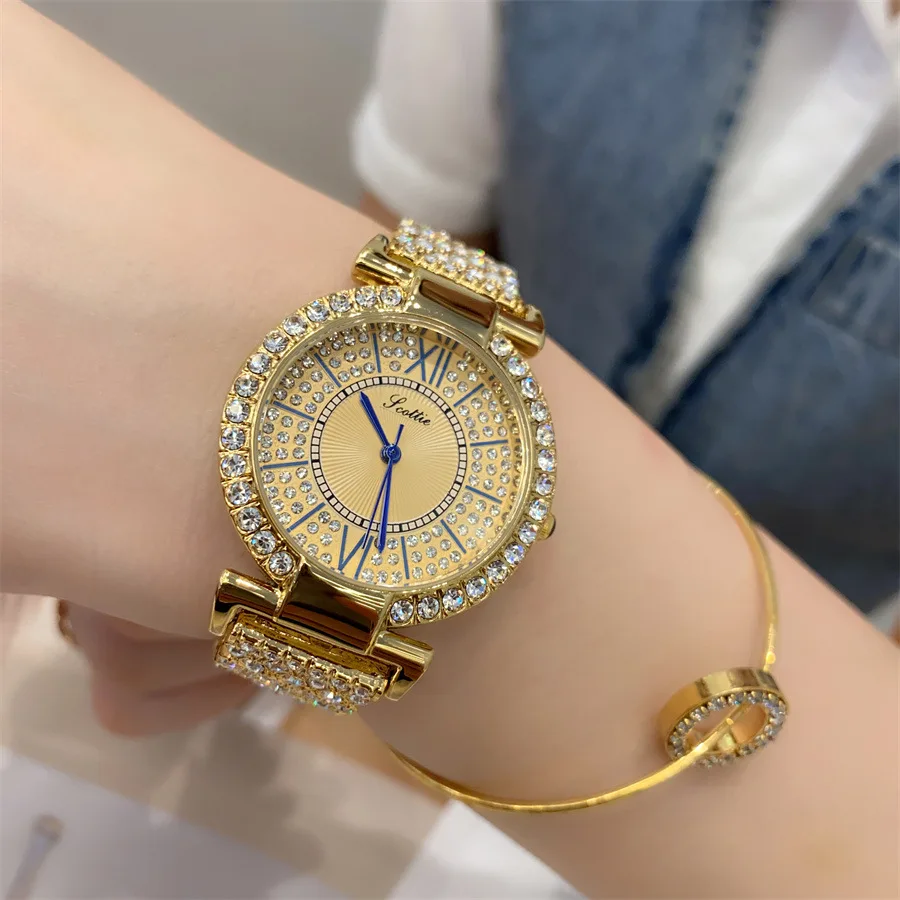 Fashion Shiny Bracelet Women's Watch Waterproof Not Fading Diamond-studded Gypsophila Ladies Banquet Holiday Gift Quartz Watch
