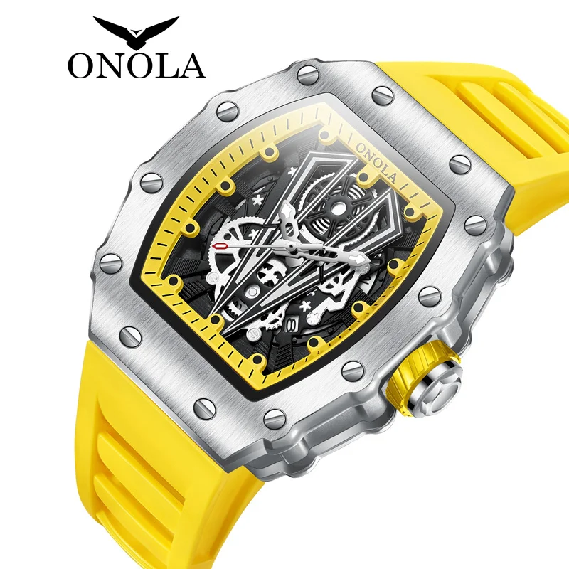ONOLA 3826 marca deportiva de lujo Tonneau reloj hombres relojes de pulsera al aire libre impermeable luminoso reloj Casual hombres relojes de cuarzo