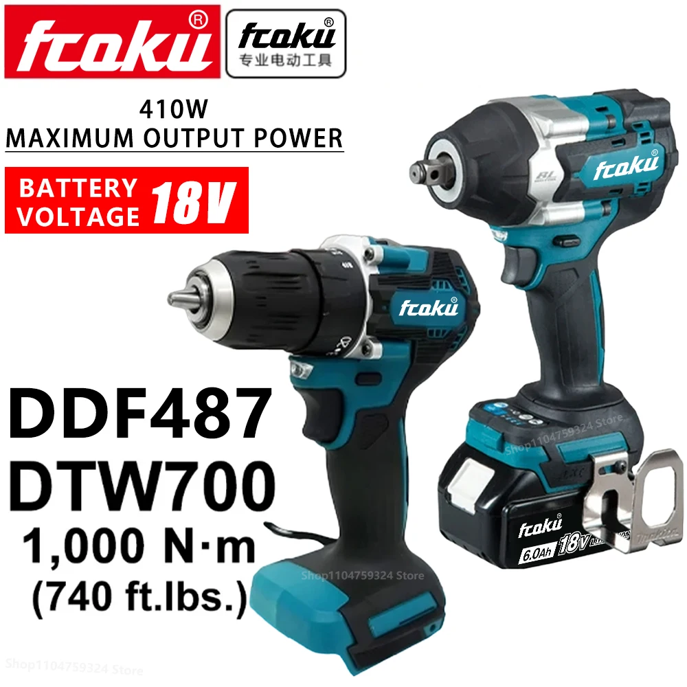 

Для Makita DTW700 DDF487 Электрический ударный гайковерт 1000 Нм с высоким крутящим моментом 1/2 дюйма, совместимый с аккумулятором Makita BL1860 18 В