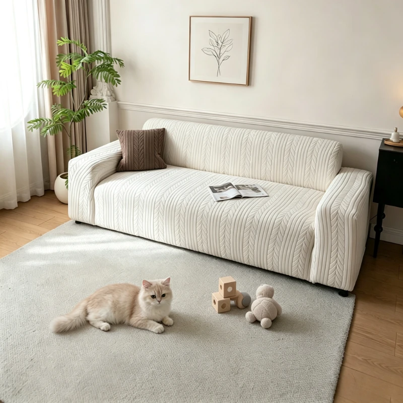 Jacquard Fleece Sofa Slipcover,Non-Slip Elastic Sofa Cover Full Wrap Couch Protector Universal Fit,Pet-friendly Machine Washable