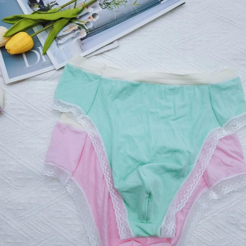 

Men Lace Underwear Cute Soft Comfortable Sexy Feminine Design Modal Briefs Sissy Low Waist BF Gifts Harajuku FKK Party Costumes