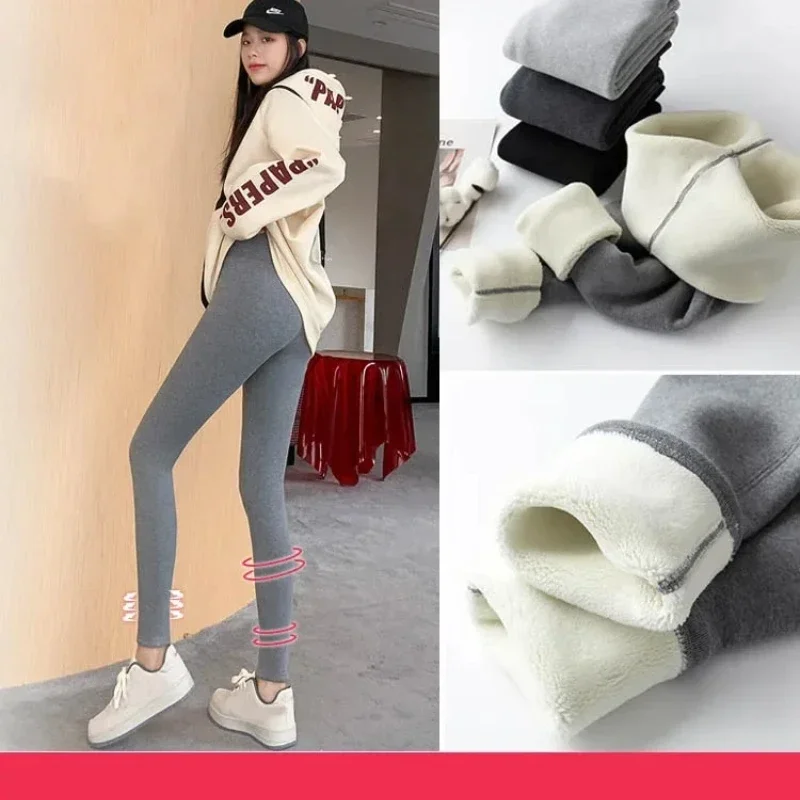 

Зимние толстые термолеггинсы для женщин с высокой талией, облегающие повседневные однотонные кашемировые теплые брюки, модная женская одежда