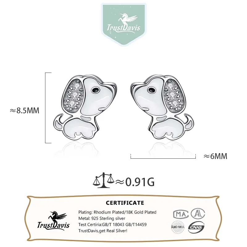 TrustDavis Real 925 Sterling Silver Minimalist Fashion Charm Cute  Animal Little Dog Stud Earrings Women Girls Jewelry DS3974