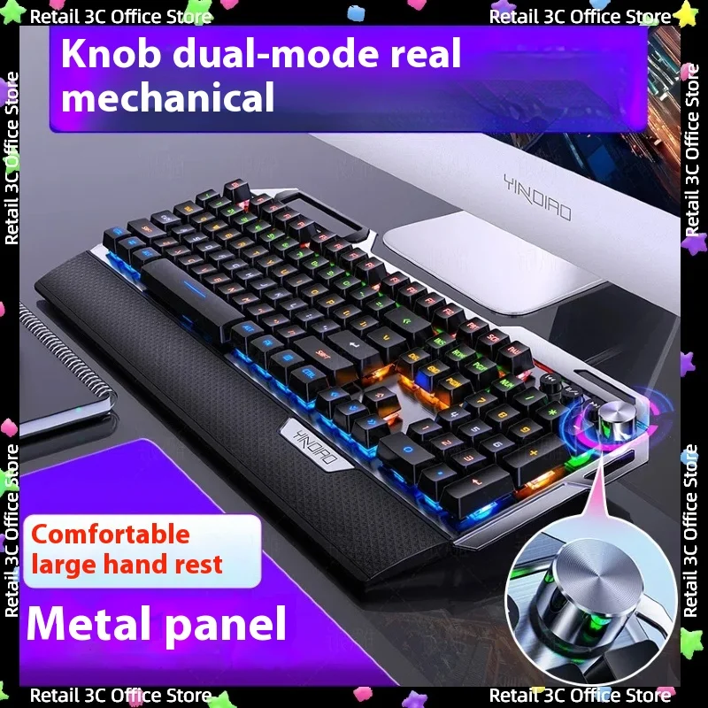 

2024 Original K100 108keys Metal Reality Mechanical Keyboardist Multifunction Knob Games Green Axis Wired USB Light Keyboard