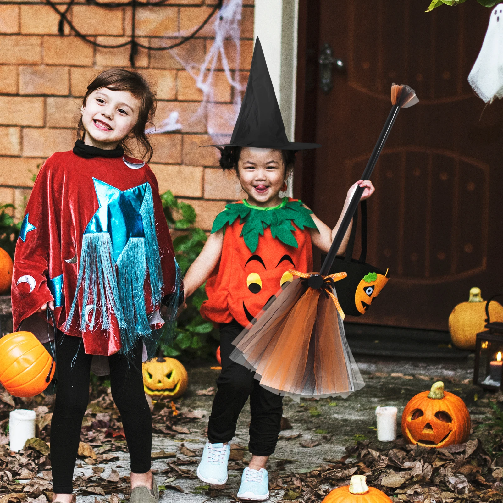 

1 set Hat Broom Set Halloween Costume Oxford Cloth Witch Props Lightweight Kids Girls Costumes Party Hats