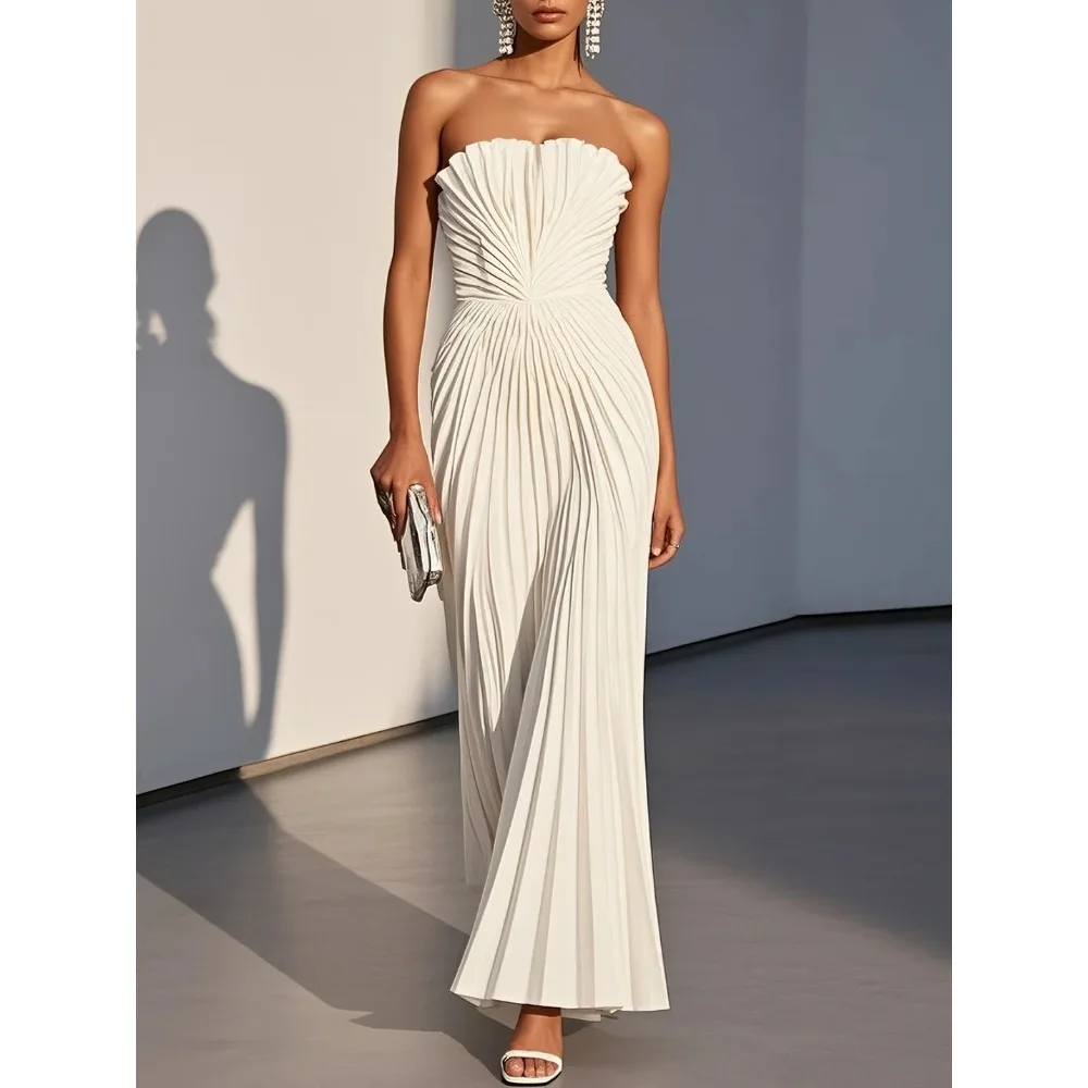 Customized White Pleated Mother of Birde Dresses 2026 for Women Wedding Strapless A-Line Evening Dress Ruched Prom Party Gowns image 2
