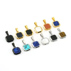 Square Colored Turquoise Pendant Black Stainless Steel 18K Gold Plated Charms For Women Necklace Accessories Jewelry Bulk Sale