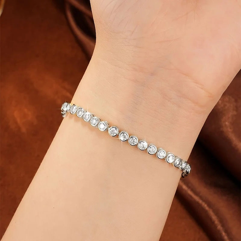 Rrjzz Brillantes 3mm D-Farbe Voll-Moissanit Bubble Bezel Set Damen Armband Labor-Imitationsdiamant Charm Tennis Armband Schmuck – Detail 15