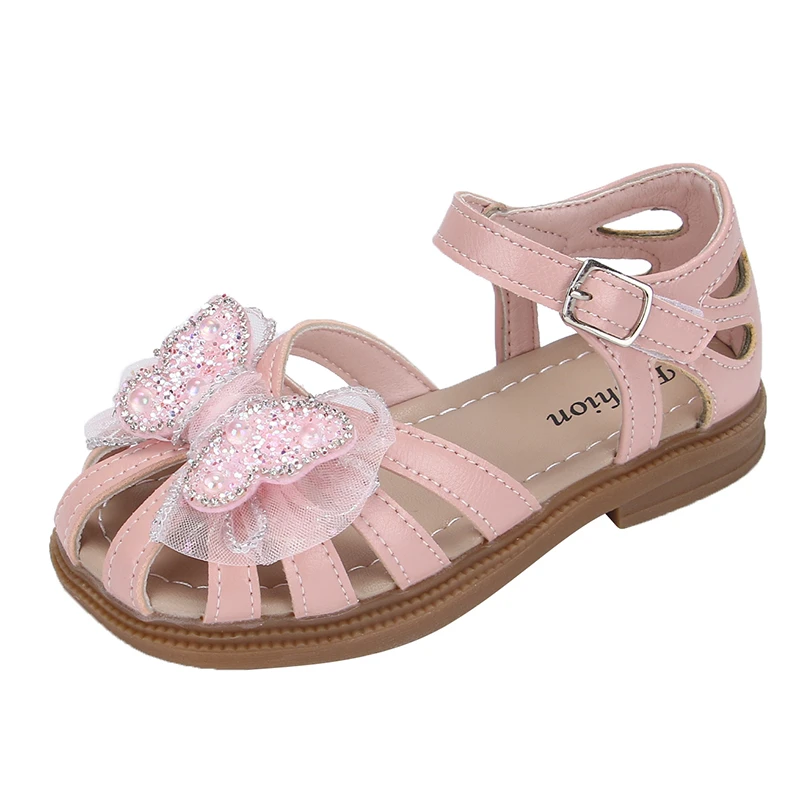 Shine Children Sandals for Girls Butterfly Cute Designer Kids Shoes Peep-toe Korean Style 2023 Summer New Soft Breatheable Chic