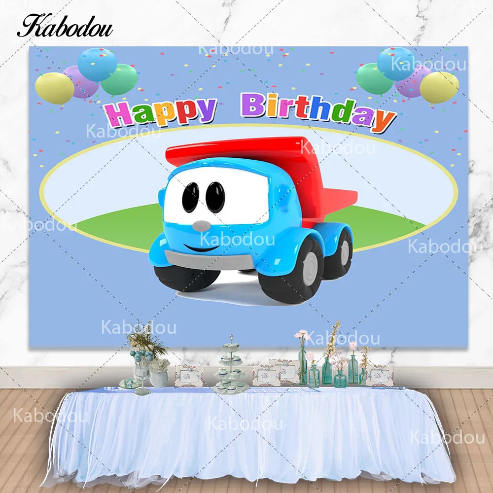 Kabodou Leo The Truck Photo Backdrop Kids Happy Birthday Baby Shower Photography Background Decor Props