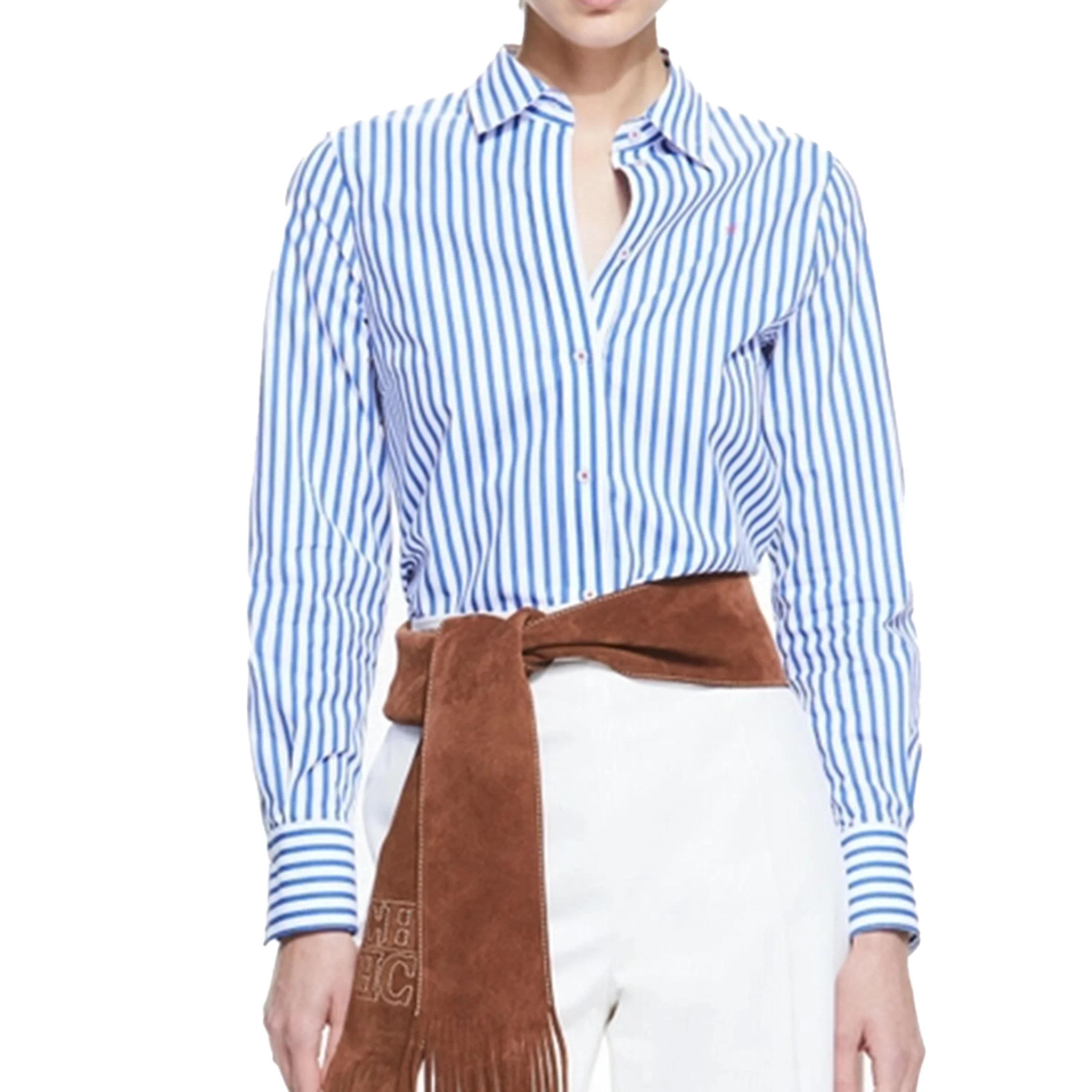 

Women's Shirt Vintage Embroidery Design Fashion Stripes Slim Fit Ladies Blouses