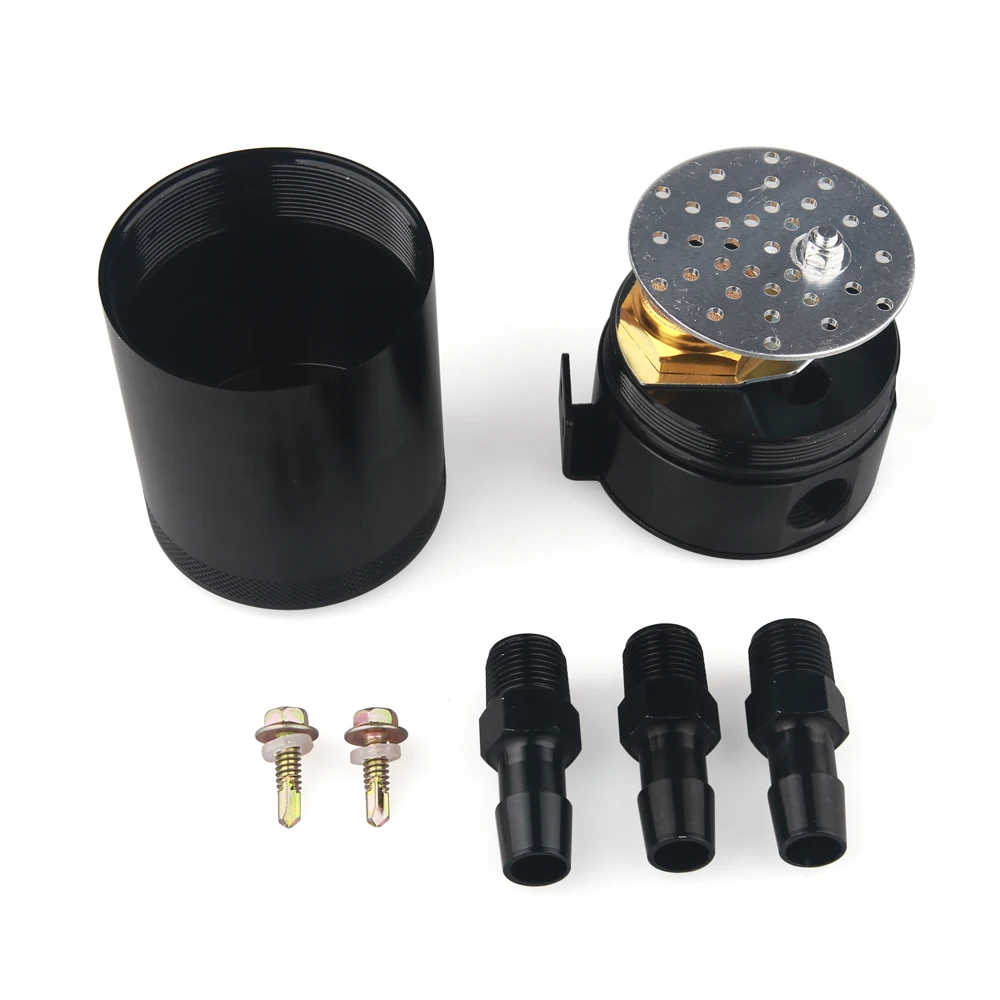 Universal 3-Port/2-Port Compact Baffled Oil Catch Can Tank Oil Catch Can Tank With Breather Filter Engine Mini Oil Separator