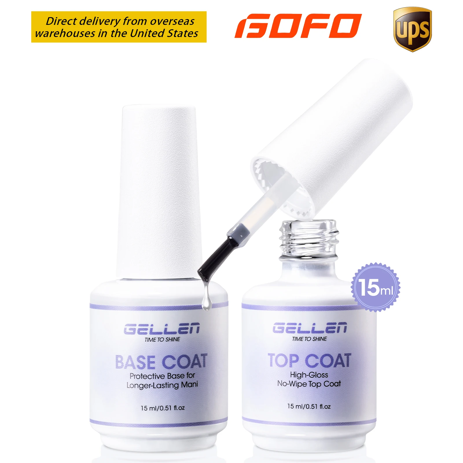 

GELLEN Gel Nail Polish Base Coat Top Coat Kit Hema-Free No Wipe Soak Off Curing Clear Nails DIY Manicure Set Christmas Gifts