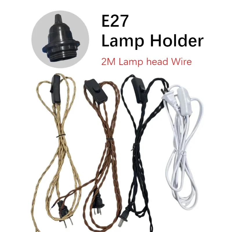 E27 Hand woven Twist rope lamp head wire Hemp rope Pendant Lamp Braided Wire With plug Dimming switch Lamp line LED Lamp holder