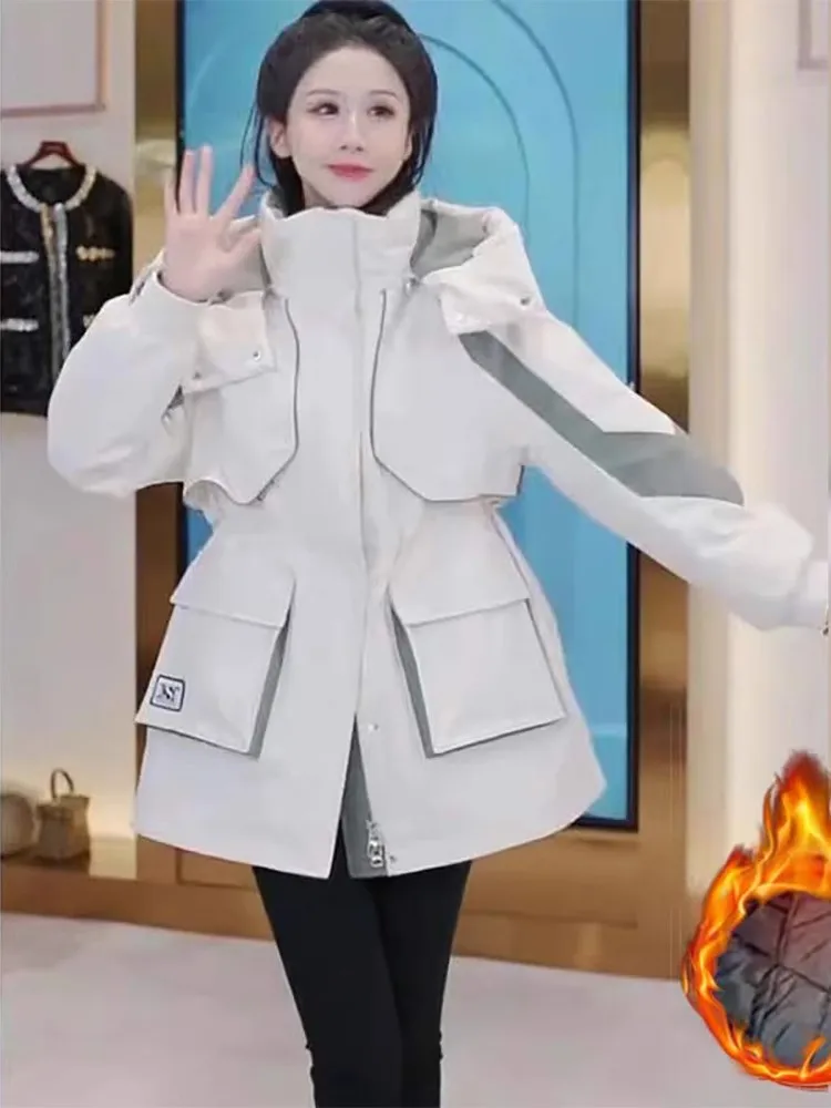 

Новая женская зимняя пуховая куртка-парка из хлопка, теплая верхняя одежда с капюшоном на молнии, стандартная длина рукава