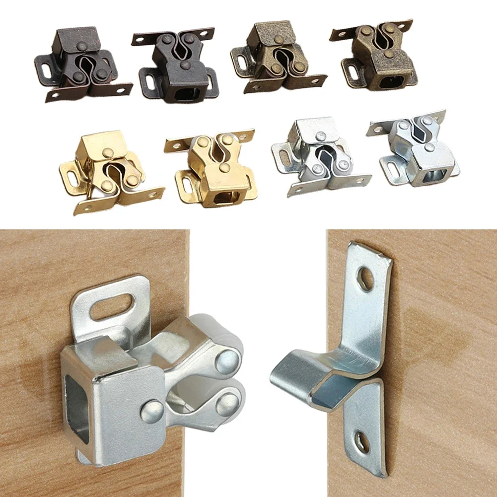 2pcs Door Buckle Press Home Wardrobe Door Buckle Touching The Bead Magnetic Dual Wheel Spring Fixed Lock Buckle Low Foot Cabinet