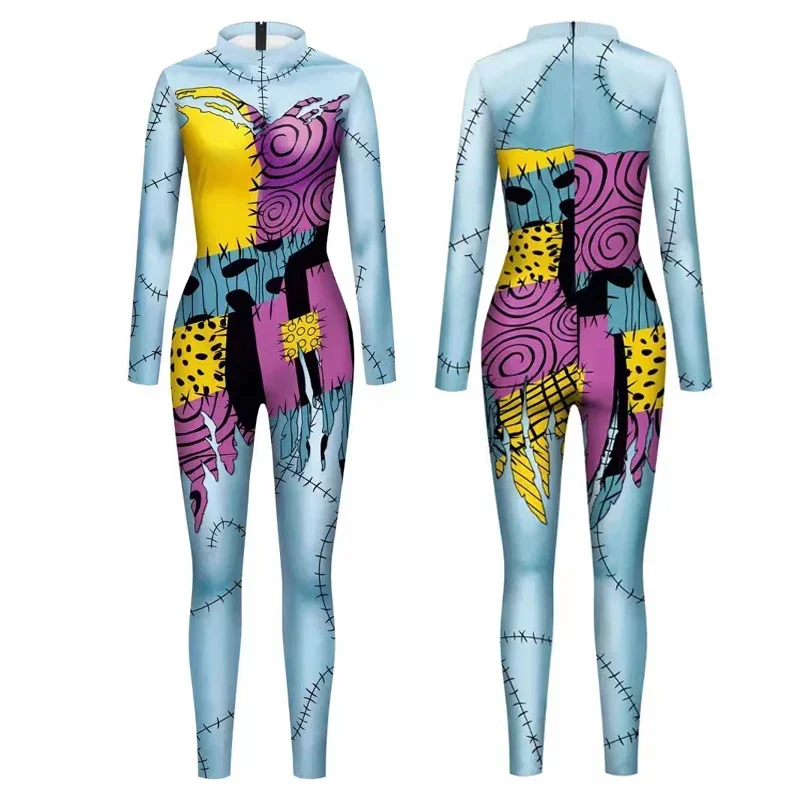 SN55Halloween Sally Suit Cosplay Costume Anime Movie Bodysuit Spandex Jumpsuit Party Carnival Leggings Day of The Dead Zent@54WE