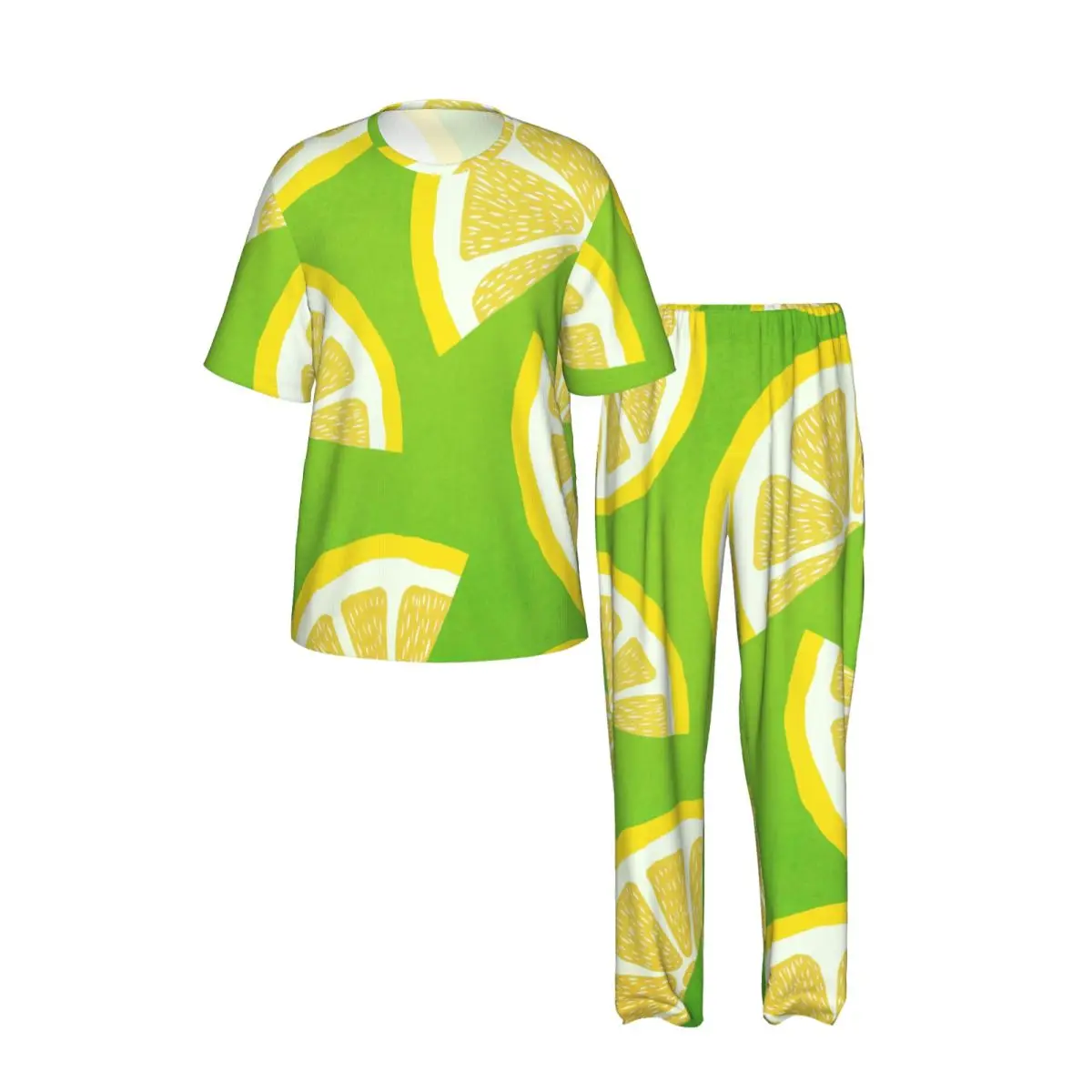 Men's short-sleeved pajamas two-piece trousers Lemon home wear suit sleepwear