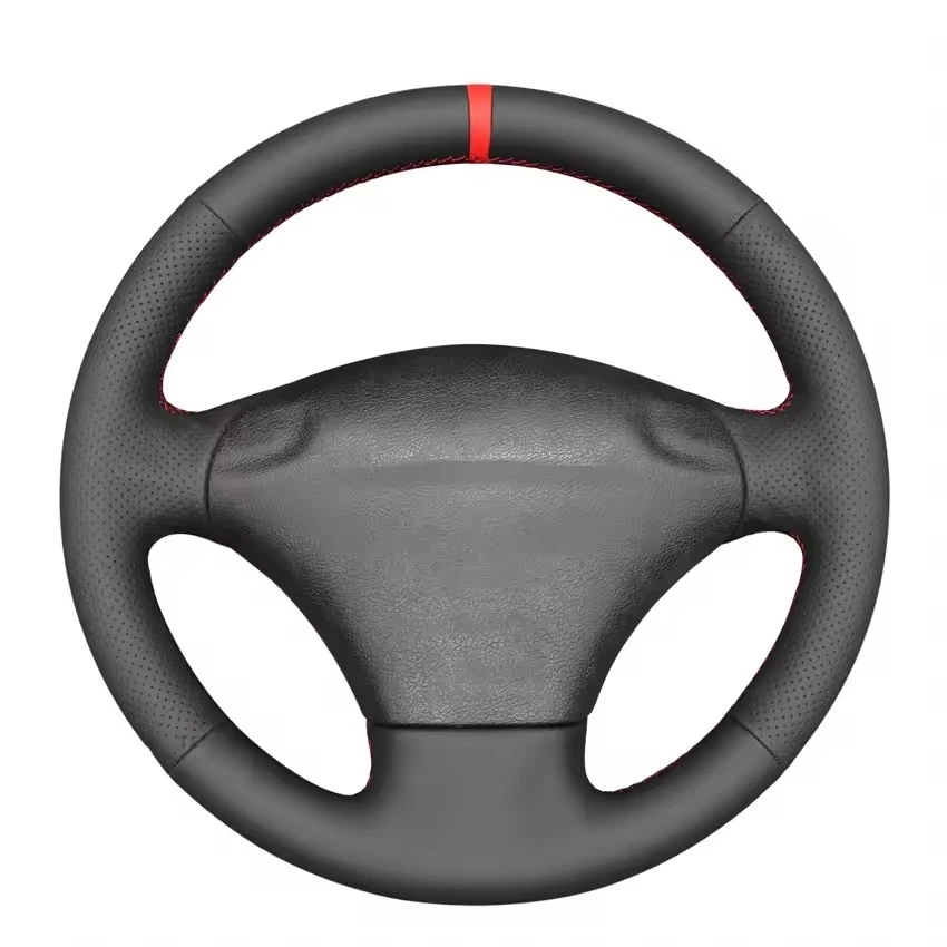 

Чехол на руль из черной кожи с красной строчкой ручной работы для Ford Fiesta 1995-2002, Puma 1997-2002
