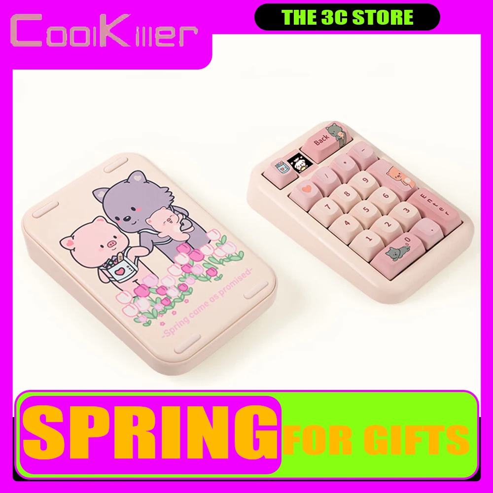 Coolkiller Spring Mini Mechanical Keyboard Screen RGB Three Mode Wireless Numpad Keyboard Custom Hot Swap Pc Gamer Office Gift