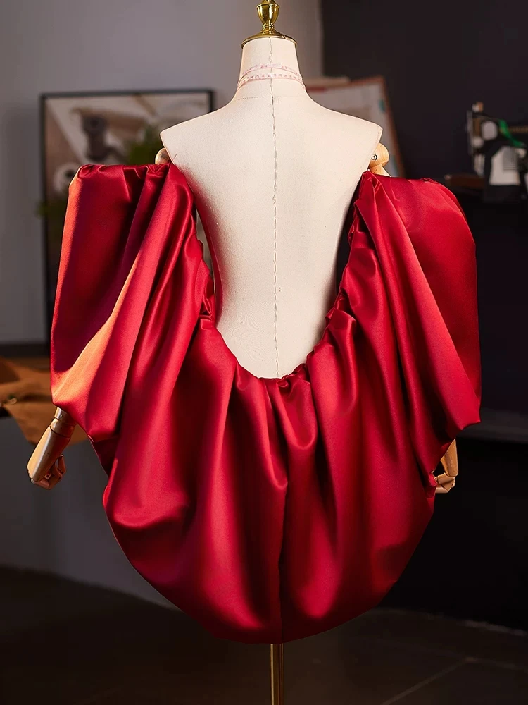 Customized Burgundy Wedding Cape Satin Ruffles Bride Shawl Formal Party Women Wrap Accessory