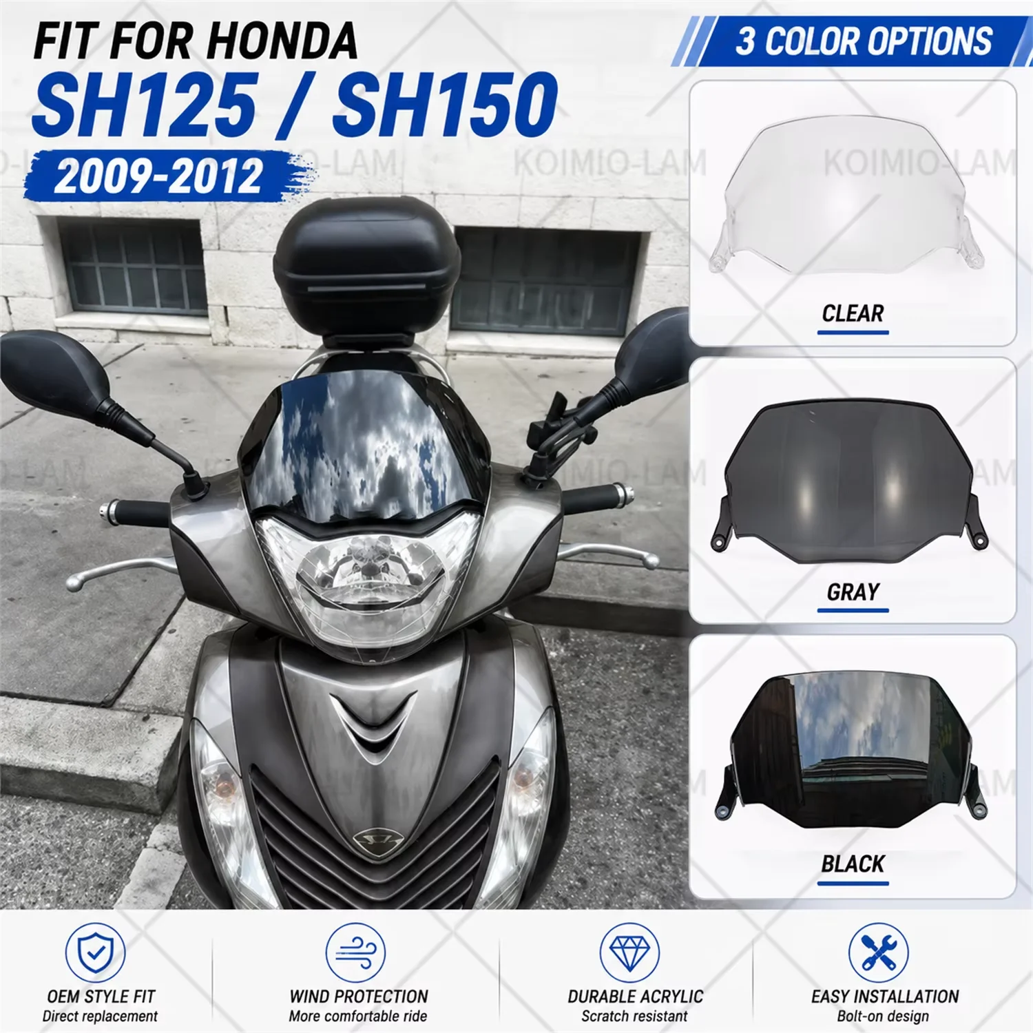 Passend für Honda SH125 2009 - 2012 SH150 Motorrad Windschutzscheibe Windschild SH12i SH150i 2010 2011 – Detail 2