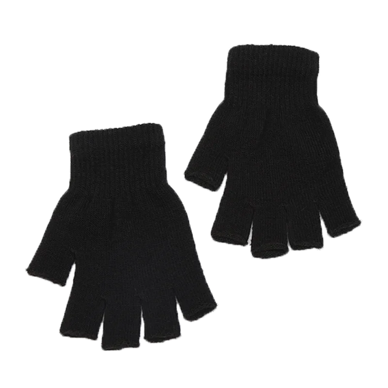 1 paire de gants de poignet courts noirs en tricot sans doigts, demi-doigt, gants de travail chauds et extensibles pour femmes et hommes, accessoires de cyclisme, hiver
