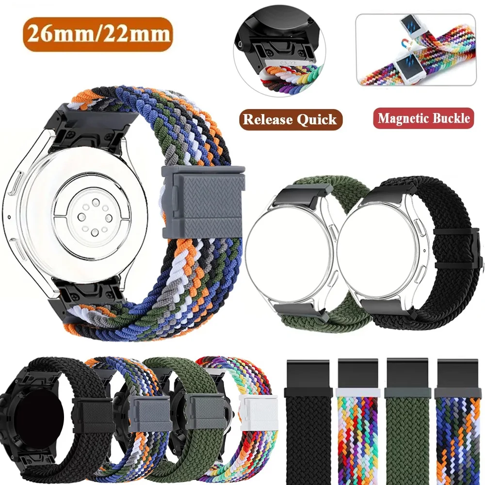 

QuickFit 26 22 мм нейлоновый магнитный ремешок для Garmin Fenix 8 6X 6 Pro 7X 7 5 5X Plus Epix Gen2 Easyfit браслет для умных часов