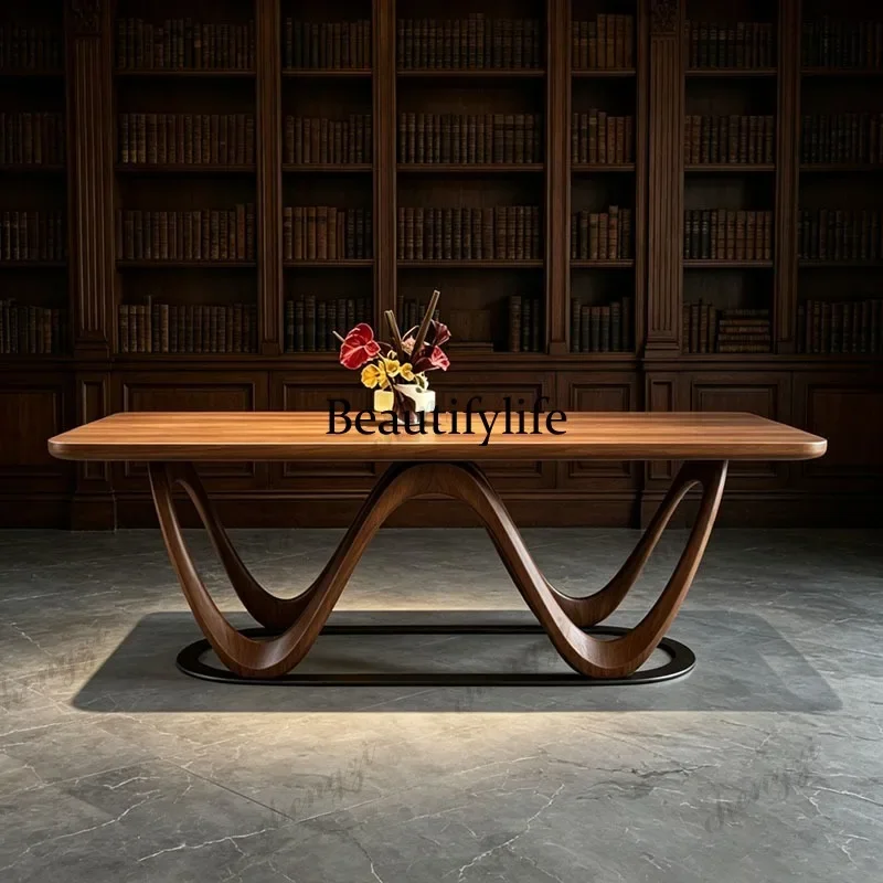 A68North American ash wood special-shaped wave tea table light luxury designer solid wood tea table art dining table