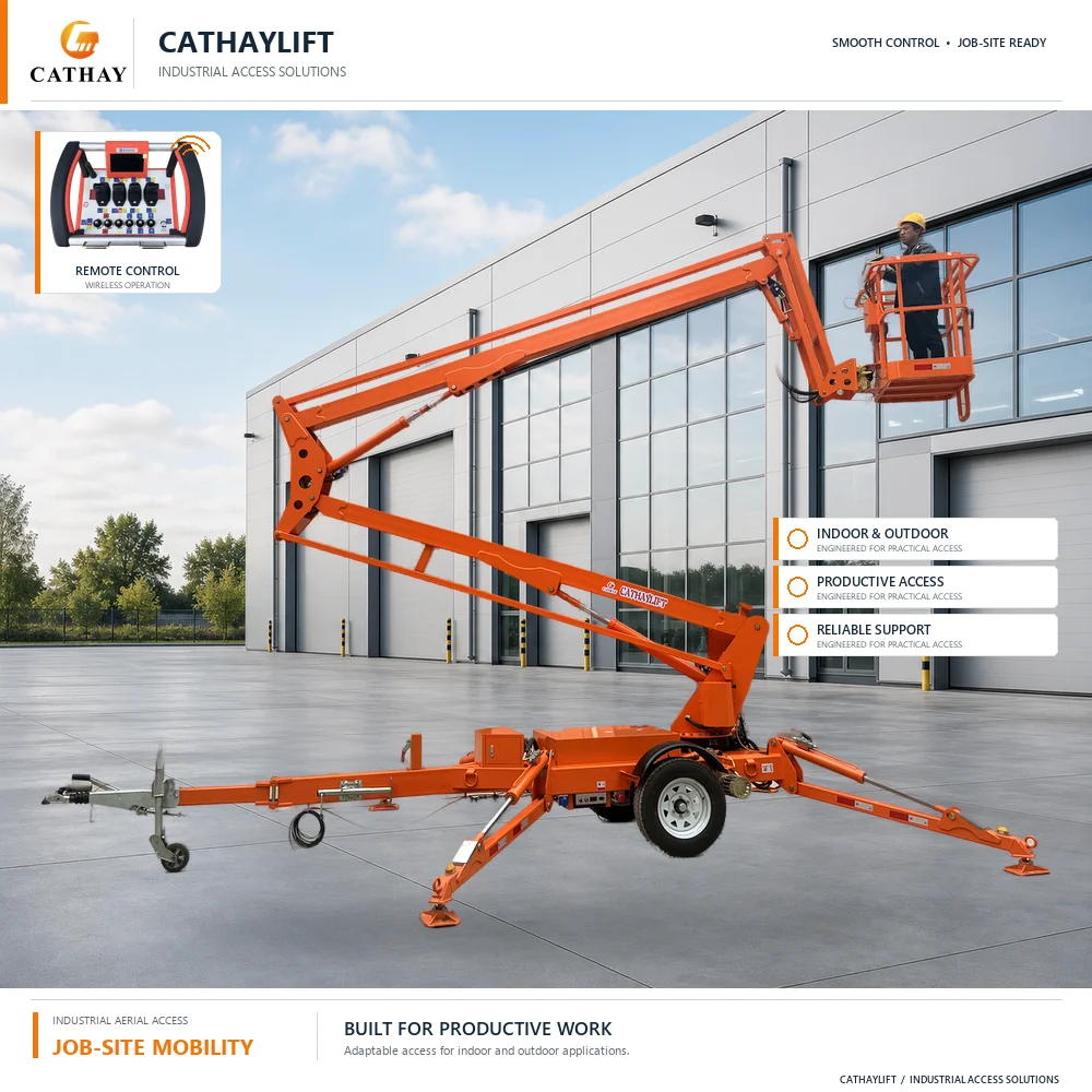 Cathaylift Factory Direct 12-28m Electric Telescopic Spider Man Lift Trailer Mounted Boom Lift for Construction and Tree Work