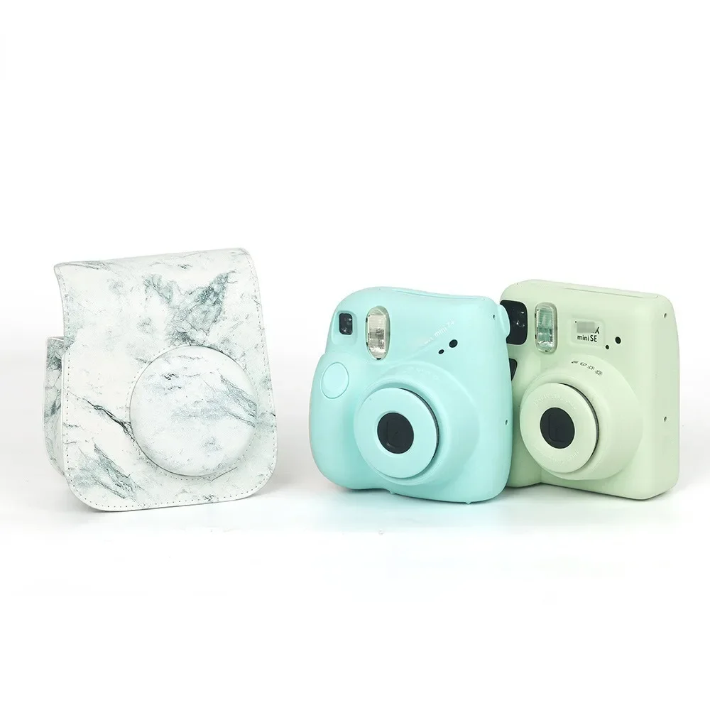 

Portable PU Leather Case for Instax Mini SE/7+ Universal Marble Patterned Camera Bag Shell with Shoudler Strap for Mini SE/7+