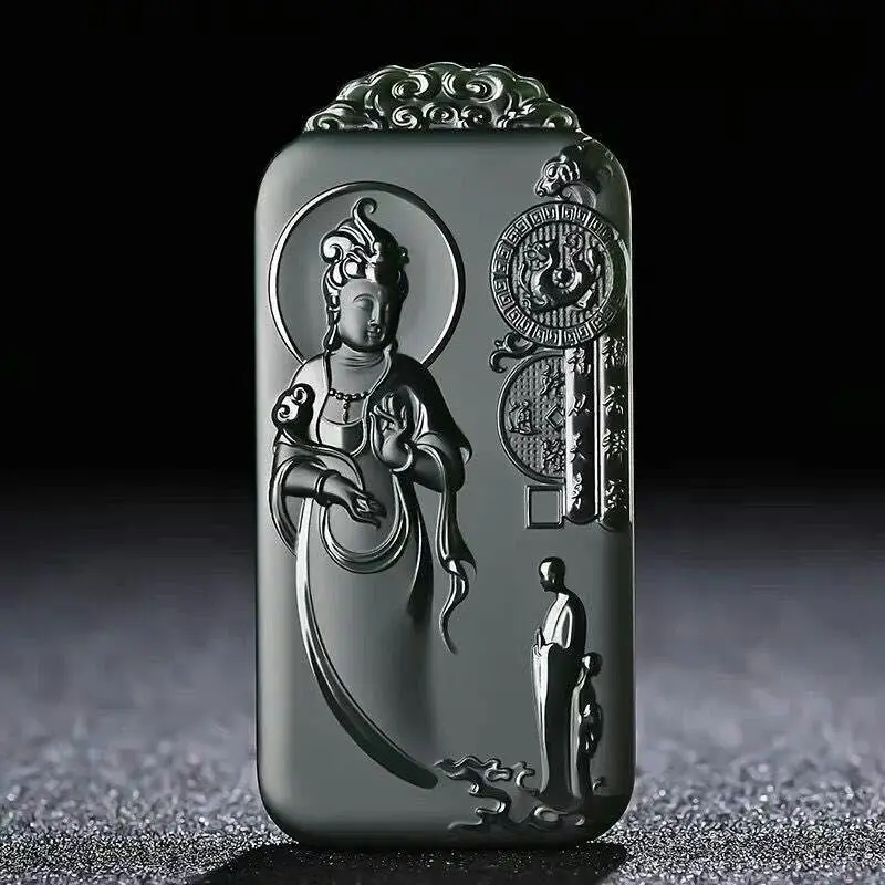 

Xinjiang Hetian jade sapphire Zen enlightenment Guanyin pendant jade brand natural men enlightenment Guanyin pendant