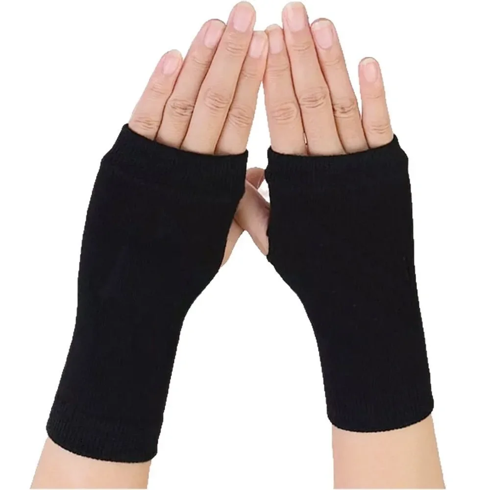 1Pair Autumn Winter Short Fingerless Gloves for Men Women Black Elastic Gloves for Sport Outdoor Home Cotton Thermal Work Gloves
