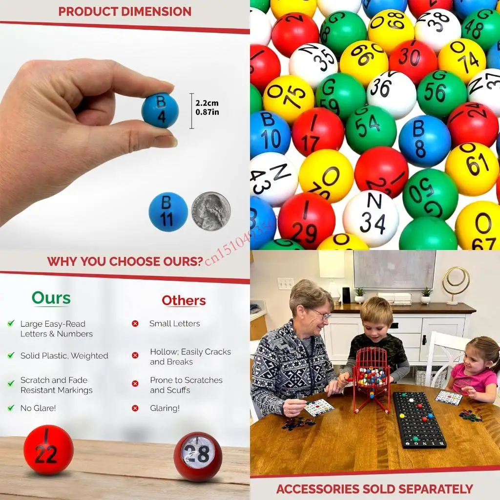 

75Pcs Easy Read Bingo Balls Number Lucky Ball Colorful Bingo Game Ball 448C