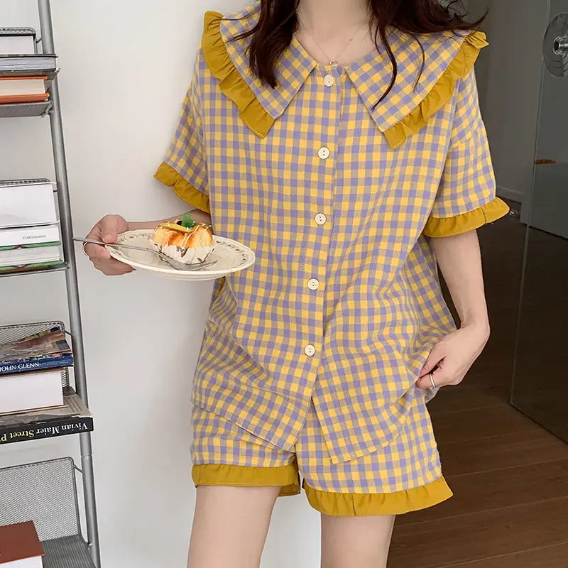 Princess Style Pajamas Homewear Set Female Cardigan Summer Short-Sleeved Shorts Students Casual Loose Cute Pajamas Homewear