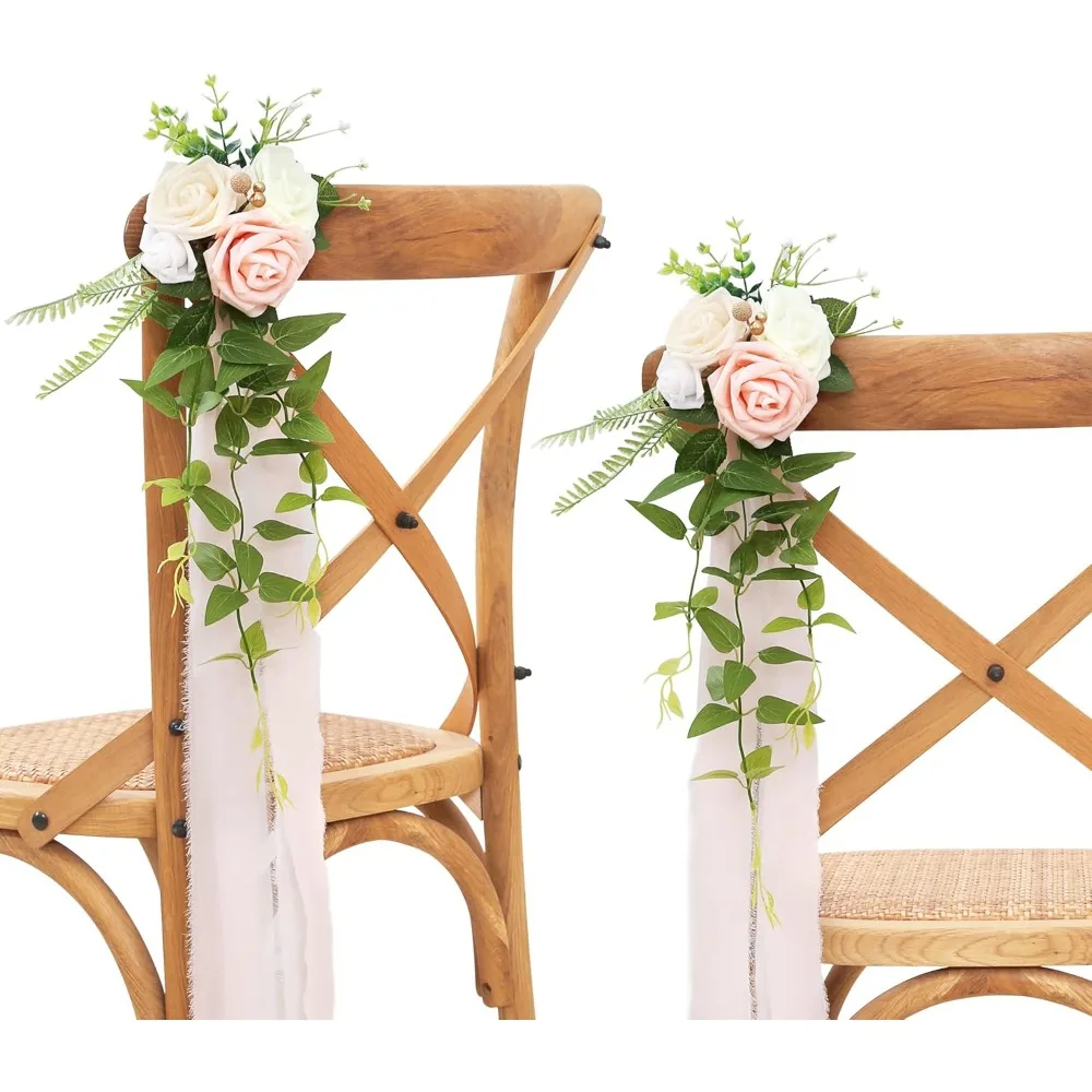 

Wedding Decorations Flowers Set of 10 for Wedding Ceremony Party with Artificial Flowers Eucalyptus and Ribbons Chair Decor