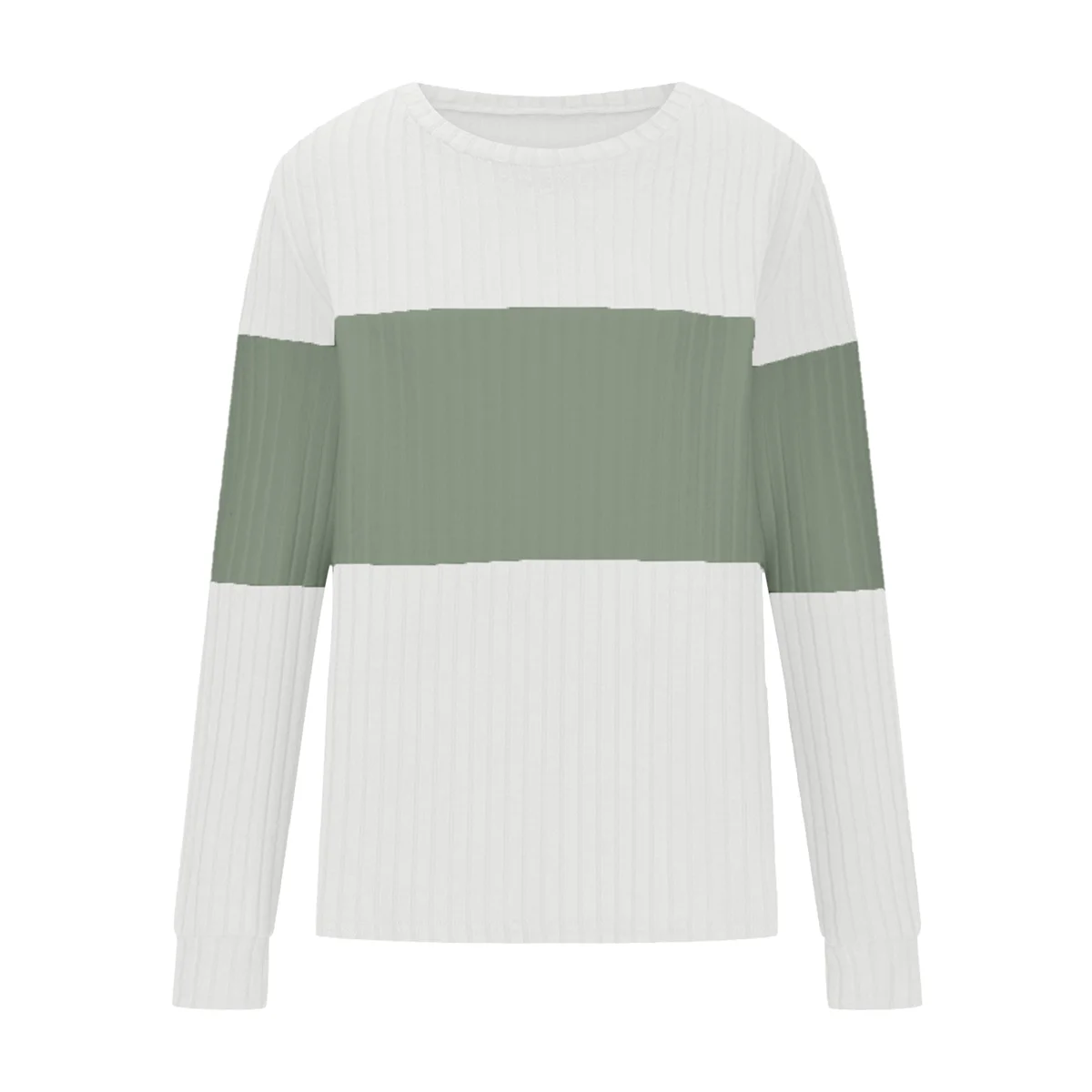 ABRT-Blocked Tops For Women Full Length Sleeve Tunic Casual Patchwork Crew Neck Cozy Knitted Blouse Pullover