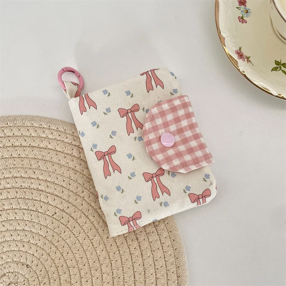 

Портативный тканевый кошелек-картхолдер с цветочным принтом и кольцом для ключей, модный корейский стиль, маленькая сумка для хранения, для студентов