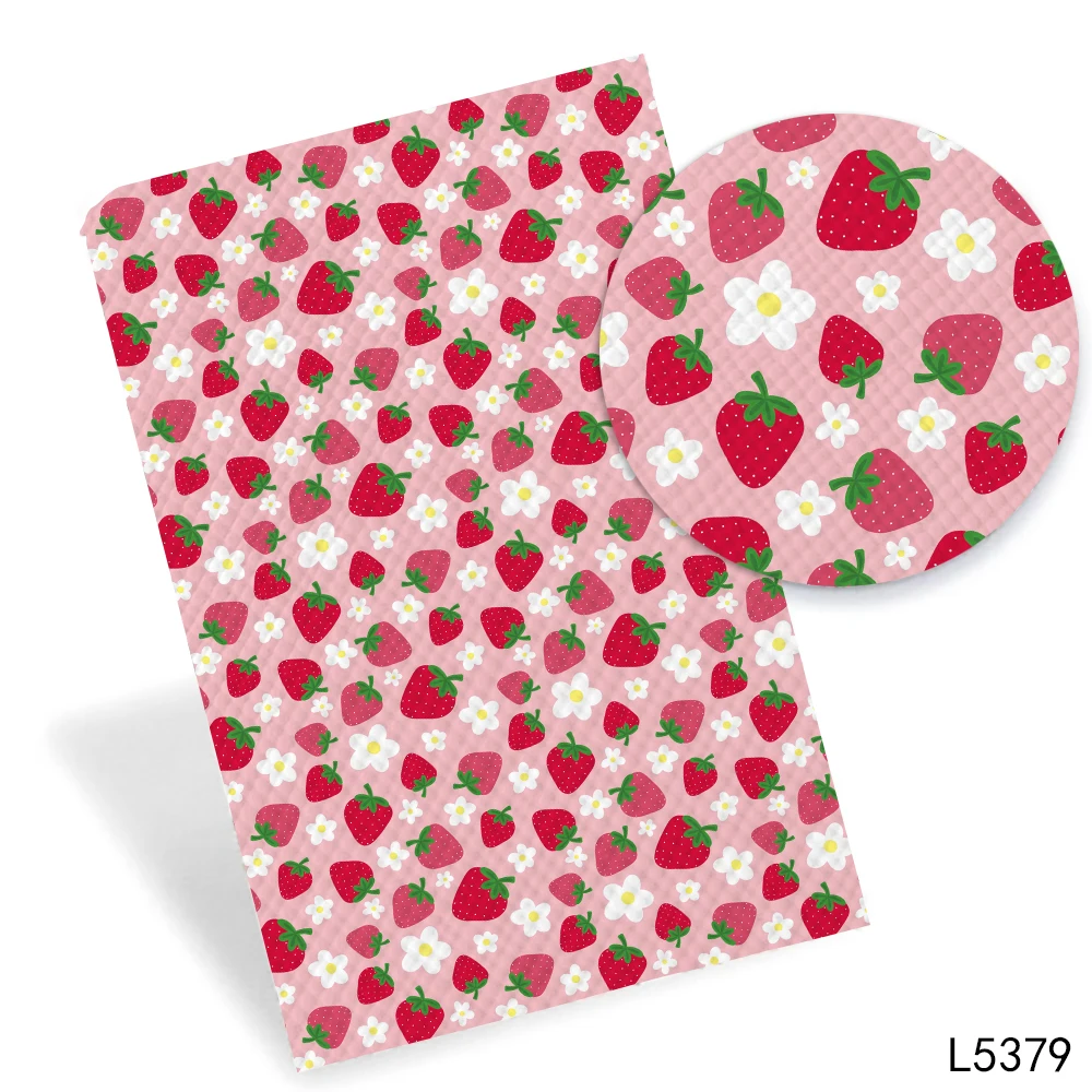 Strawberry Cherry Fruit Prints Faux leather for Hairbows DIY Handmade Materials