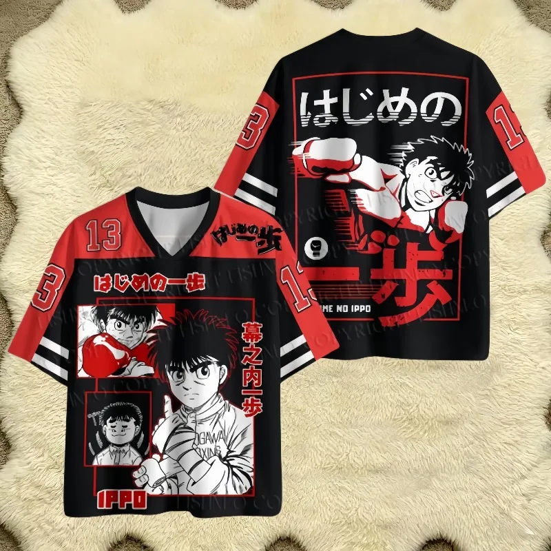 Camiseta de boxeo Hajime No Ippo Makunouchi Ippo, camiseta unisex con estampado 3D, cuello en V, manga corta, ropa de calle de anime "The Fighting"