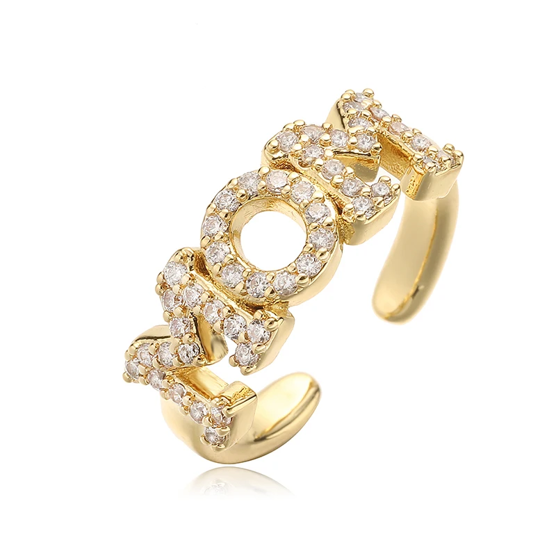 HECHENG، خاتم حرف MOMO مطلي بالذهب عيار 18 قيراط مع حجر تشيكوسلوفاكيا هدية مجوهرات عيد ميلاد نسائية بسيطة وأنيقة قطعة واحدة