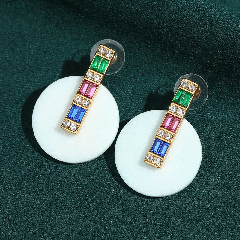 

Pendant Round White Agate Drop Earrings Dangle Vintage Chinese Style Colorful Zircon Rhinestone Jewelry 2026 New For Women Gifts