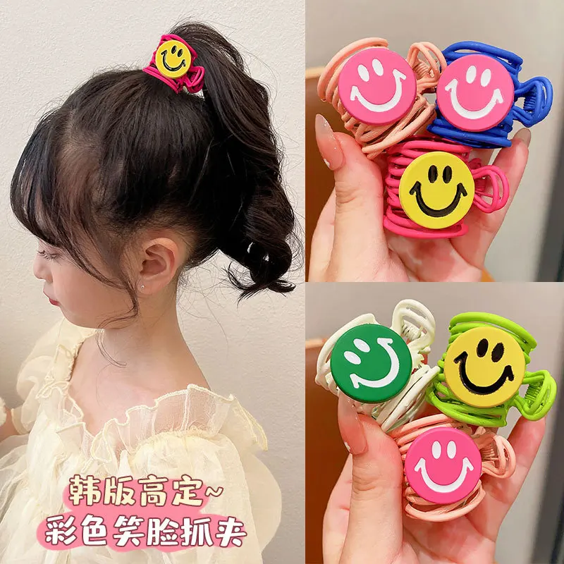 Children's Clamping Cute Smiling Face Horsetail Hair Clamping Girl's Back Brain Spoon Hairpin Dopamine Shark Clip Headdress