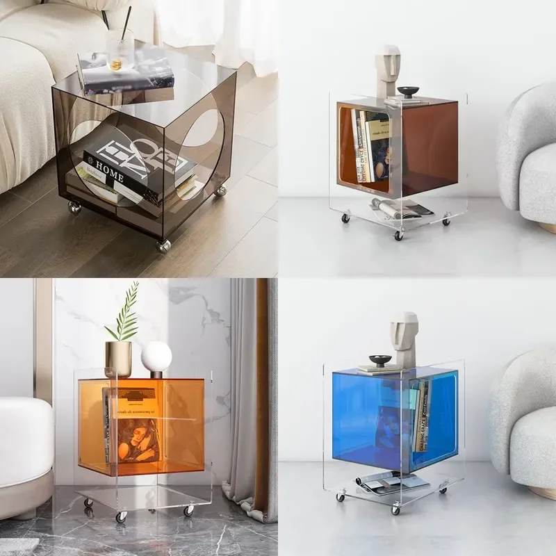 Clear Acrylic Coffee and Bed Side Table with Wheels for Living Room & Hotel Decor Hotel & Restaurant Furniture Supply