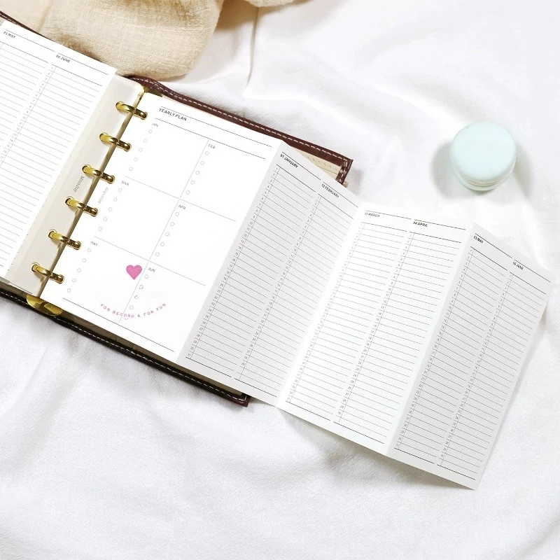Fromthenon A6/A7 Yearly Plan Refill Paper-Horizontal 4-Fold Loose-Leaf Inserts for Planner Notebook Organizer Replacement Pages