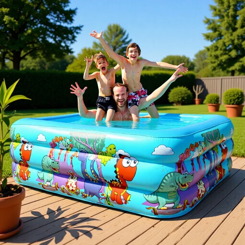 Large Inflatable Cartoon Dinosaur Pool Kids Baby Toddler Adult Family Outdoor Backyard Portable Easy Setup Durable PVC Swim Pool