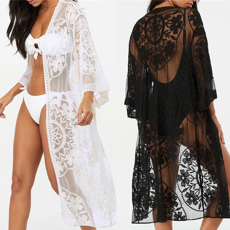 

2023 Spring And Summer Loose Embroidered Mesh Blouse, Bikini Blouse, Holiday Beach Cardigan Cross-border Women