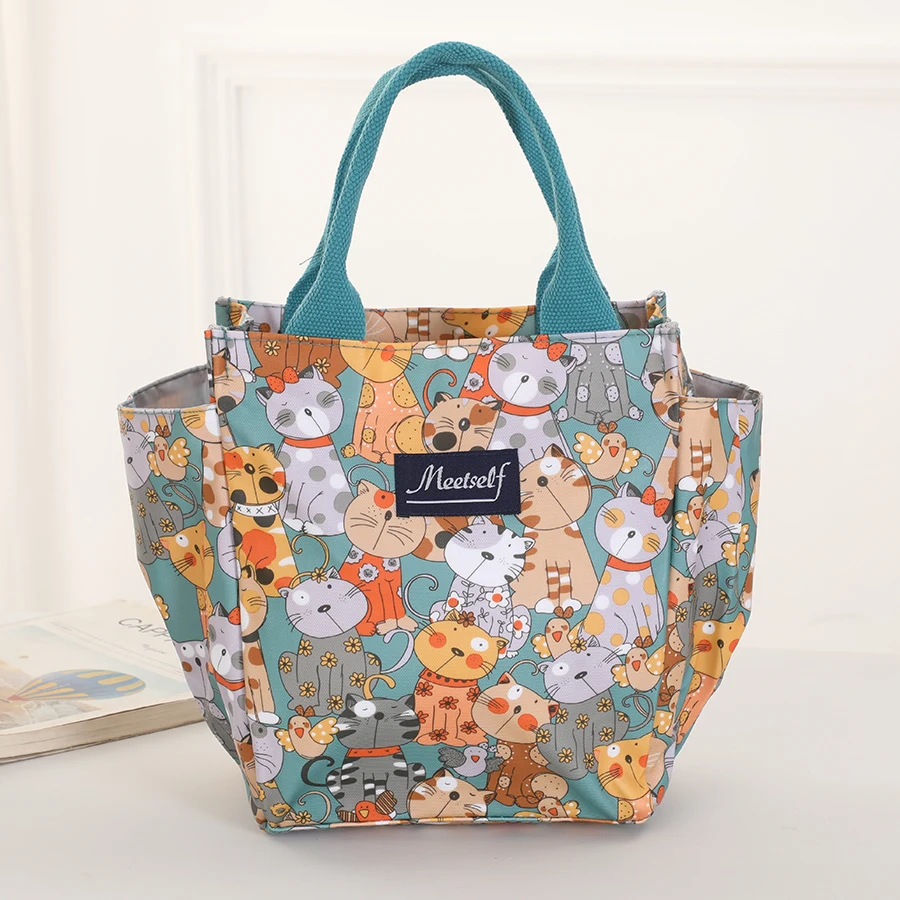 New cartoon canvas bag for going out for a picnic, cute handbag, portable bento, bucket, lunch box, mommy handbag